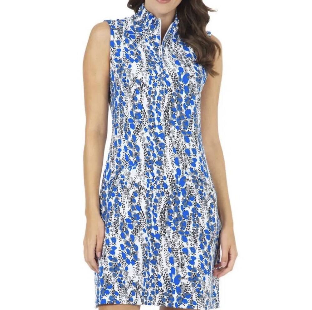 Ibkul Kamila Mock Neck ICEFIL UPF 50+ Golf Dress Modern Abstract XL Tennis Blue